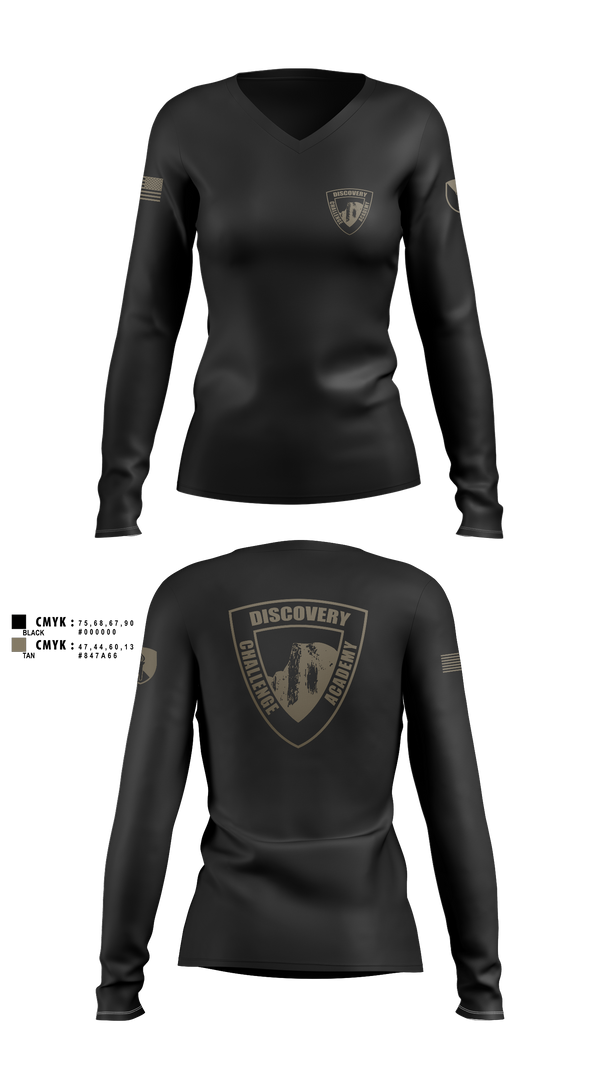 Womens Long Sleeve Vneck Shirt, Discovery ChalleNGe Academy, , Teamtime, Team time, sublimation, custom sports apparel, team uniforms, spirit wear, spiritwear, sports uniforms, custom shirts, team store, custom team store, fundraiser sports, apparel fundraiser