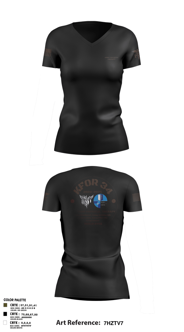 Womens Short Sleeve Vneck Shirt, KFOR34 Physical Therapy, Army, Teamtime, Team time, sublimation, custom sports apparel, team uniforms, spirit wear, spiritwear, sports uniforms, custom shirts, team store, custom team store, fundraiser sports, apparel fundraiser