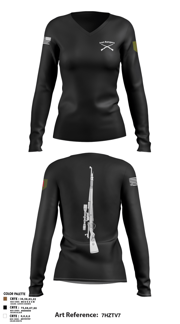 Womens Long Sleeve Vneck Shirt, Iron Rangers, Army, Teamtime, Team time, sublimation, custom sports apparel, team uniforms, spirit wear, spiritwear, sports uniforms, custom shirts, team store, custom team store, fundraiser sports, apparel fundraiser