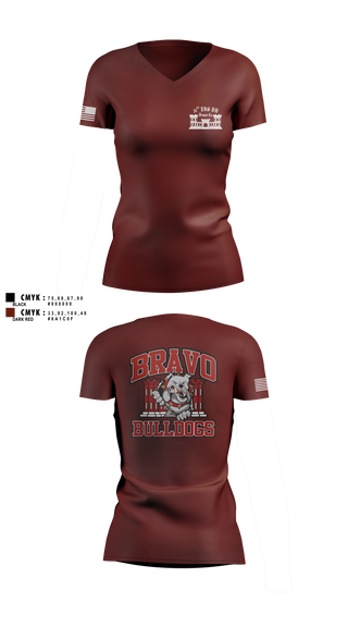Womens Short Sleeve Vneck Shirt, Bravo Company “Bulldogs” 31st Engineer Battalion, , Teamtime, Team time, sublimation, custom sports apparel, team uniforms, spirit wear, spiritwear, sports uniforms, custom shirts, team store, custom team store, fundraiser sports, apparel fundraiser