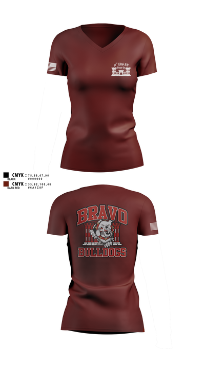 Bravo Company “Bulldogs” 31st Engineer Battalion 91447839 Women's Short Sleeve V-neck Shirt - 1
