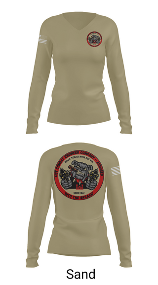 Womens Long Sleeve Vneck Shirt, 41st CEC-A, Army, Teamtime, Team time, sublimation, custom sports apparel, team uniforms, spirit wear, spiritwear, sports uniforms, custom shirts, team store, custom team store, fundraiser sports, apparel fundraiser