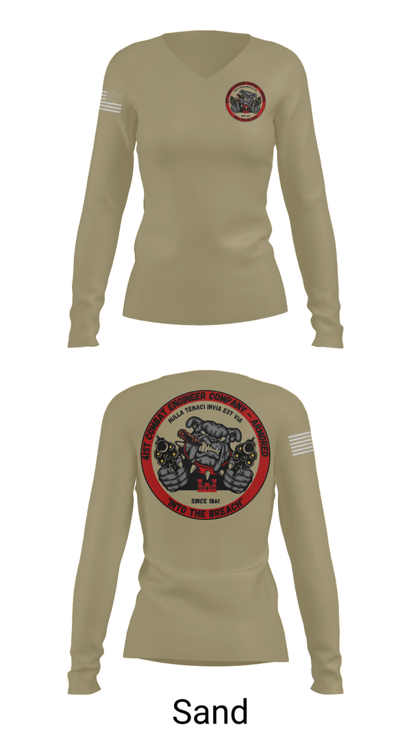 Womens Long Sleeve Vneck Shirt, 41st CEC-A, Army, Teamtime, Team time, sublimation, custom sports apparel, team uniforms, spirit wear, spiritwear, sports uniforms, custom shirts, team store, custom team store, fundraiser sports, apparel fundraiser