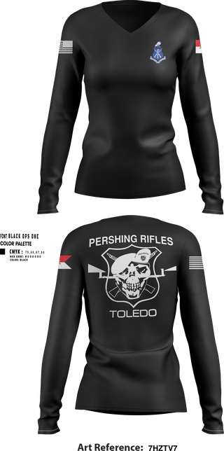 Womens Long Sleeve Vneck Shirt, Pershing Rifles Troop L-1, , Teamtime, Team time, sublimation, custom sports apparel, team uniforms, spirit wear, spiritwear, sports uniforms, custom shirts, team store, custom team store, fundraiser sports, apparel fundraiser