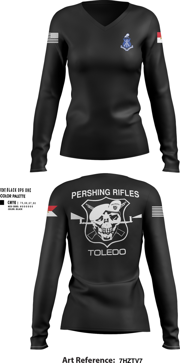 Womens Long Sleeve Vneck Shirt, Pershing Rifles Troop L-1, , Teamtime, Team time, sublimation, custom sports apparel, team uniforms, spirit wear, spiritwear, sports uniforms, custom shirts, team store, custom team store, fundraiser sports, apparel fundraiser