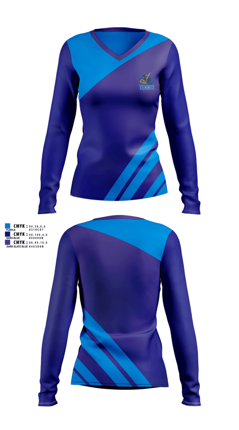 Womens Long Sleeve Vneck Shirt, ST. THOMAS MORE, Tennis, Teamtime, Team time, sublimation, custom sports apparel, team uniforms, spirit wear, spiritwear, sports uniforms, custom shirts, team store, custom team store, fundraiser sports, apparel fundraiser