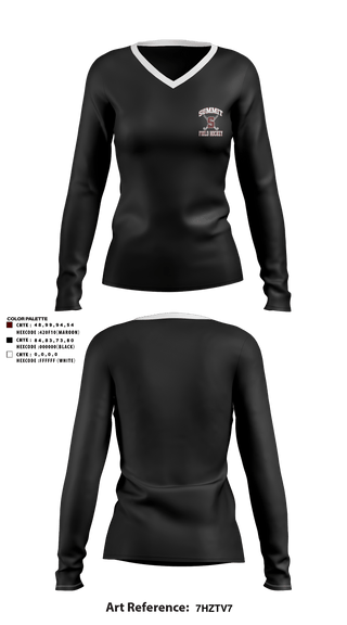 Womens Long Sleeve Vneck Shirt, Rockwood Summit Falcons Field Hockey, Field Hockey, Teamtime, Team time, sublimation, custom sports apparel, team uniforms, spirit wear, spiritwear, sports uniforms, custom shirts, team store, custom team store, fundraiser sports, apparel fundraiser