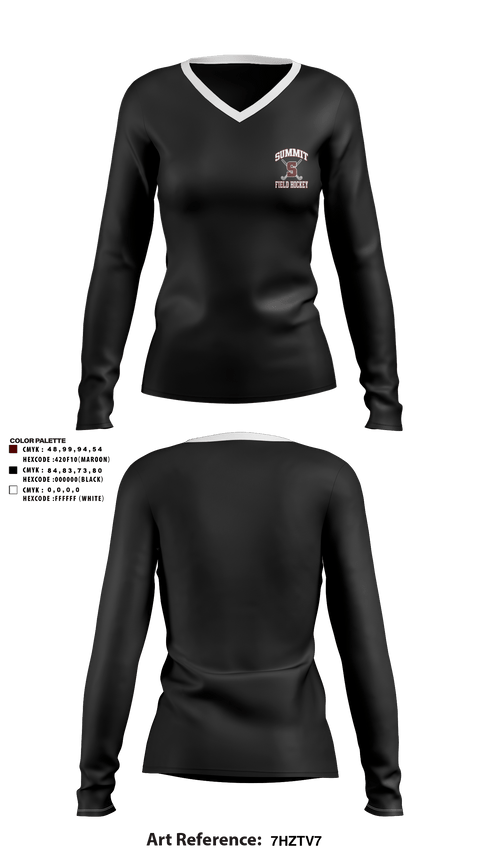Womens Long Sleeve Vneck Shirt, Rockwood Summit Falcons Field Hockey, Field Hockey, Teamtime, Team time, sublimation, custom sports apparel, team uniforms, spirit wear, spiritwear, sports uniforms, custom shirts, team store, custom team store, fundraiser sports, apparel fundraiser