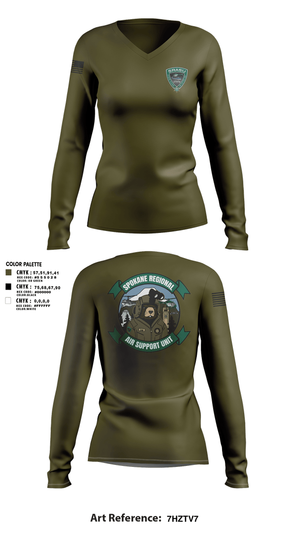 Womens Long Sleeve Vneck Shirt, Spokane Regional Air Support Unit, Police, Teamtime, Team time, sublimation, custom sports apparel, team uniforms, spirit wear, spiritwear, sports uniforms, custom shirts, team store, custom team store, fundraiser sports, apparel fundraiser