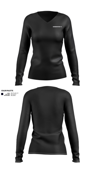 Womens Long Sleeve Vneck Shirt, Generation 13, , Teamtime, Team time, sublimation, custom sports apparel, team uniforms, spirit wear, spiritwear, sports uniforms, custom shirts, team store, custom team store, fundraiser sports, apparel fundraiser