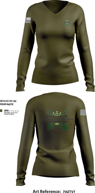 Womens Long Sleeve Vneck Shirt, Enchanted landscaping, , Teamtime, Team time, sublimation, custom sports apparel, team uniforms, spirit wear, spiritwear, sports uniforms, custom shirts, team store, custom team store, fundraiser sports, apparel fundraiser