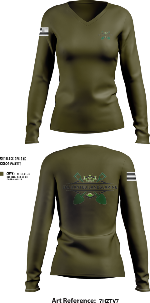 Womens Long Sleeve Vneck Shirt, Enchanted landscaping, , Teamtime, Team time, sublimation, custom sports apparel, team uniforms, spirit wear, spiritwear, sports uniforms, custom shirts, team store, custom team store, fundraiser sports, apparel fundraiser