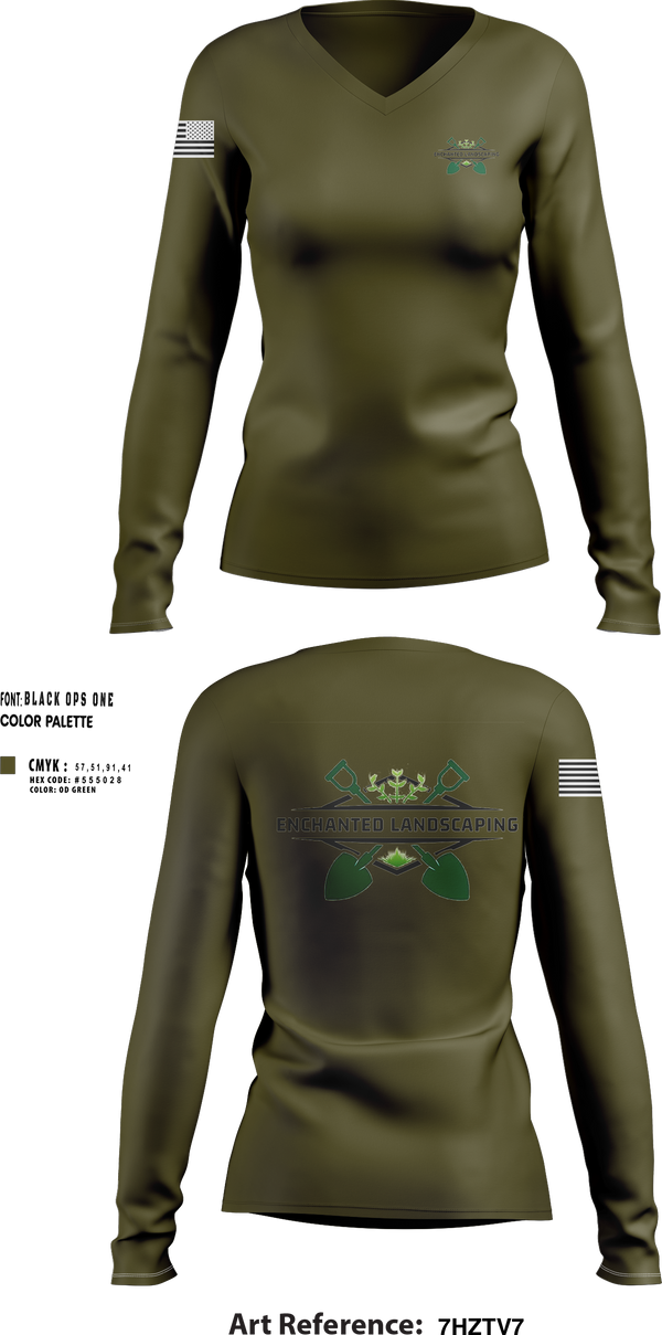 Womens Long Sleeve Vneck Shirt, Enchanted landscaping, , Teamtime, Team time, sublimation, custom sports apparel, team uniforms, spirit wear, spiritwear, sports uniforms, custom shirts, team store, custom team store, fundraiser sports, apparel fundraiser