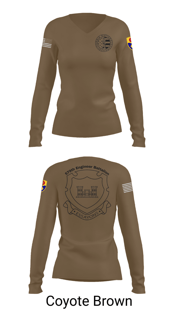 Womens Long Sleeve Vneck Shirt, 132d MRBC, 579th EN BN, 49th MP DIV, , Teamtime, Team time, sublimation, custom sports apparel, team uniforms, spirit wear, spiritwear, sports uniforms, custom shirts, team store, custom team store, fundraiser sports, apparel fundraiser