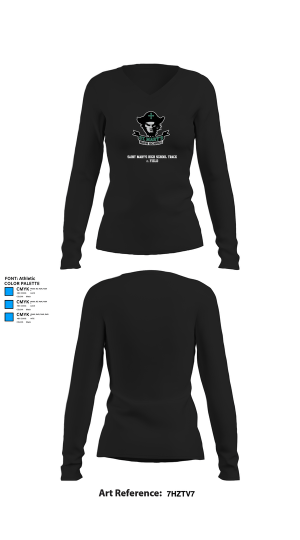 Womens Long Sleeve Vneck Shirt, Saint Mary's High School Track & Field, Track & Field, Teamtime, Team time, sublimation, custom sports apparel, team uniforms, spirit wear, spiritwear, sports uniforms, custom shirts, team store, custom team store, fundraiser sports, apparel fundraiser