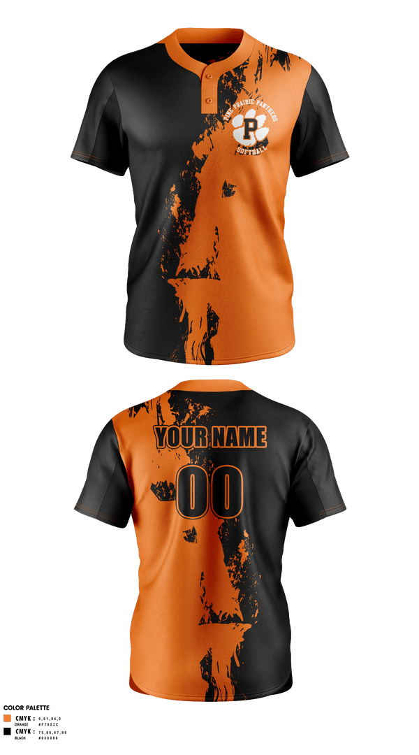 Two Button Softball Jersey, Pine Prairie Panthers Softball, Softball, Teamtime, Team time, sublimation, custom sports apparel, team uniforms, spirit wear, spiritwear, sports uniforms, custom shirts, team store, custom team store, fundraiser sports, apparel fundraiser