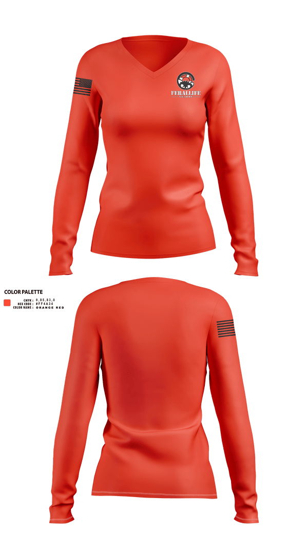Womens Long Sleeve Vneck Shirt, Ferallife Guards, , Teamtime, Team time, sublimation, custom sports apparel, team uniforms, spirit wear, spiritwear, sports uniforms, custom shirts, team store, custom team store, fundraiser sports, apparel fundraiser