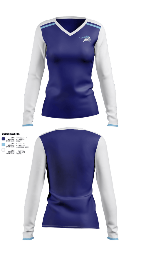 Womens Long Sleeve Vneck Shirt, Oakmont High School, Spirit Store, Teamtime, Team time, sublimation, custom sports apparel, team uniforms, spirit wear, spiritwear, sports uniforms, custom shirts, team store, custom team store, fundraiser sports, apparel fundraiser