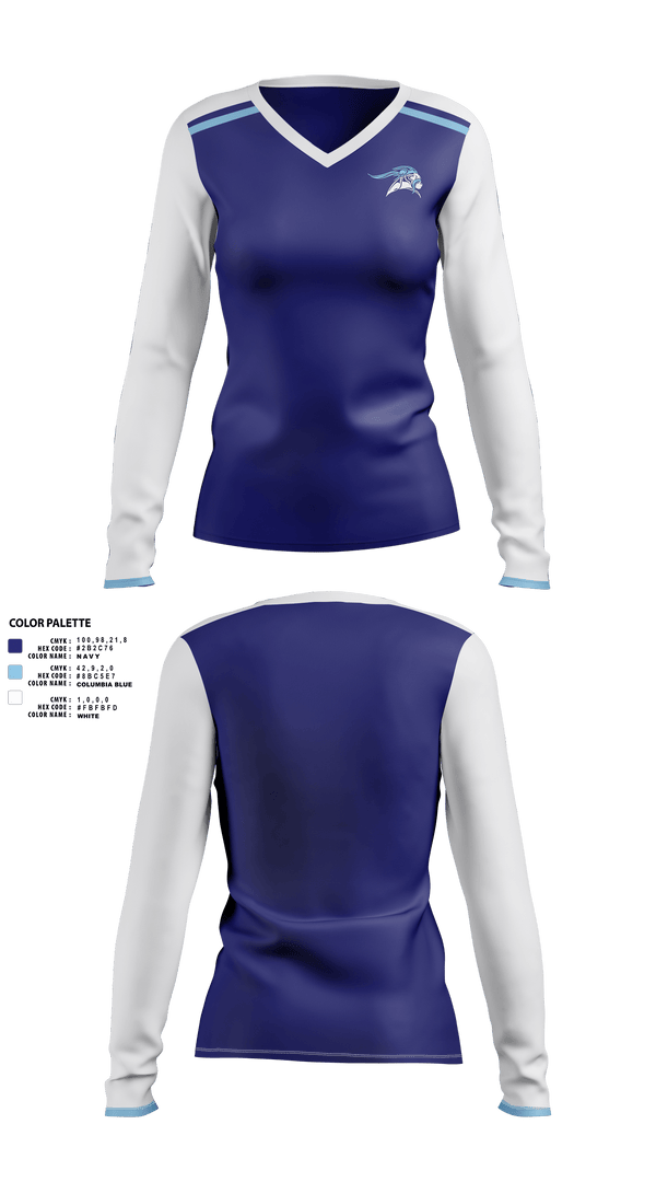 Womens Long Sleeve Vneck Shirt, Oakmont High School, Spirit Store, Teamtime, Team time, sublimation, custom sports apparel, team uniforms, spirit wear, spiritwear, sports uniforms, custom shirts, team store, custom team store, fundraiser sports, apparel fundraiser