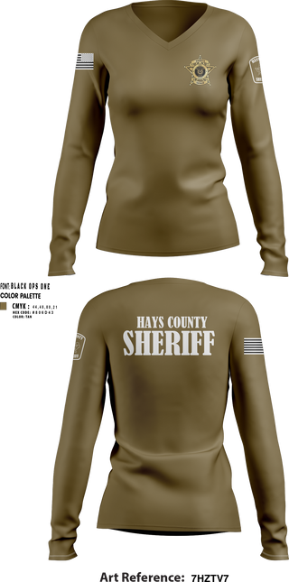 Womens Long Sleeve Vneck Shirt, Hays County Sheriff’s Office, , Teamtime, Team time, sublimation, custom sports apparel, team uniforms, spirit wear, spiritwear, sports uniforms, custom shirts, team store, custom team store, fundraiser sports, apparel fundraiser