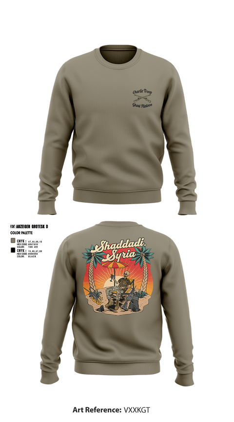 Crew Neck Sweatshirt, 1st PLT C TROOP 107 CAV, Army, Teamtime, Team time, sublimation, custom sports apparel, team uniforms, spirit wear, spiritwear, sports uniforms, custom shirts, team store, custom team store, fundraiser sports, apparel fundraiser
