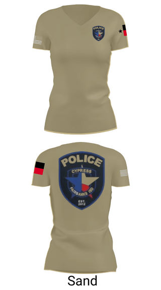 Womens Short Sleeve Vneck Shirt, Cypress- Fairbanks ISD Police Department, Police, Teamtime, Team time, sublimation, custom sports apparel, team uniforms, spirit wear, spiritwear, sports uniforms, custom shirts, team store, custom team store, fundraiser sports, apparel fundraiser
