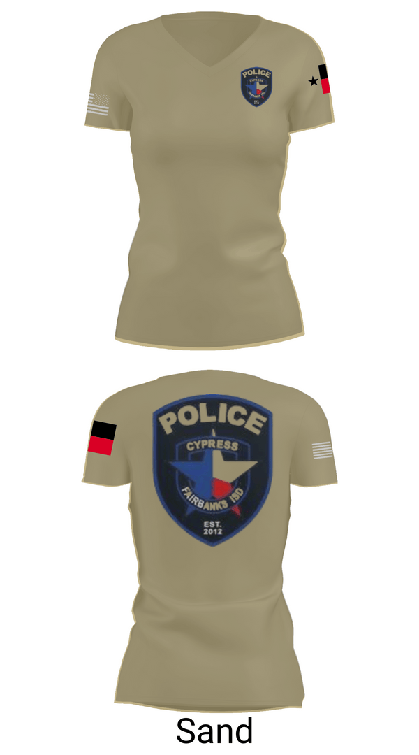 Womens Short Sleeve Vneck Shirt, Cypress- Fairbanks ISD Police Department, Police, Teamtime, Team time, sublimation, custom sports apparel, team uniforms, spirit wear, spiritwear, sports uniforms, custom shirts, team store, custom team store, fundraiser sports, apparel fundraiser
