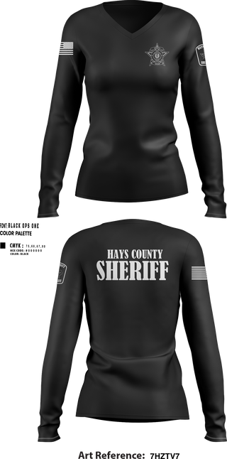 Womens Long Sleeve Vneck Shirt, Hays County Sheriff’s Office, , Teamtime, Team time, sublimation, custom sports apparel, team uniforms, spirit wear, spiritwear, sports uniforms, custom shirts, team store, custom team store, fundraiser sports, apparel fundraiser