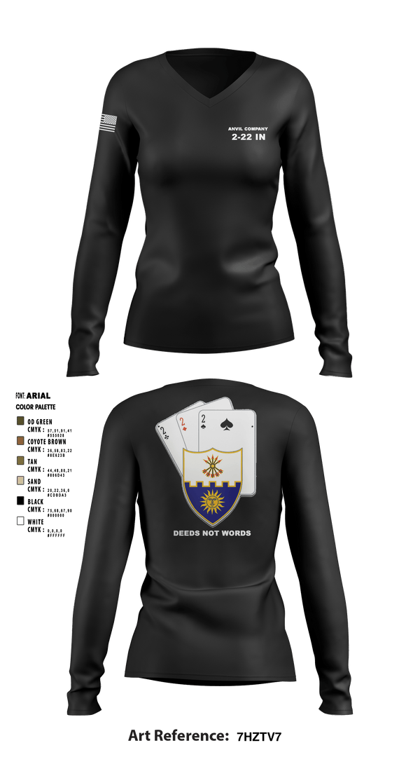 Womens Long Sleeve Vneck Shirt, Anvil company, 2-22 Infantry, Army, Teamtime, Team time, sublimation, custom sports apparel, team uniforms, spirit wear, spiritwear, sports uniforms, custom shirts, team store, custom team store, fundraiser sports, apparel fundraiser