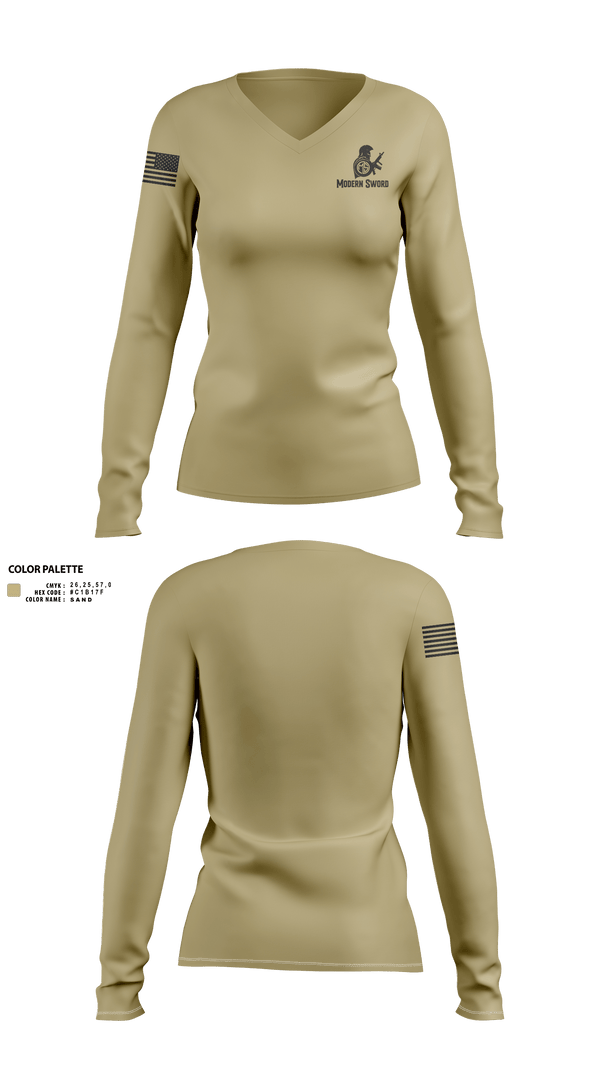 Womens Long Sleeve Vneck Shirt, Modern Sword, , Teamtime, Team time, sublimation, custom sports apparel, team uniforms, spirit wear, spiritwear, sports uniforms, custom shirts, team store, custom team store, fundraiser sports, apparel fundraiser