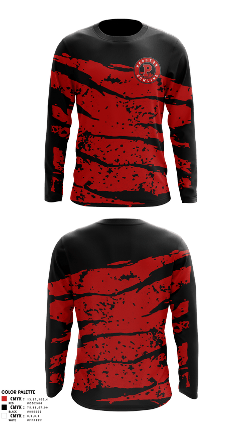 Long Sleeve Performance Shirt, Proctor Raiders, Bowling, Teamtime, Team time, sublimation, custom sports apparel, team uniforms, spirit wear, spiritwear, sports uniforms, custom shirts, team store, custom team store, fundraiser sports, apparel fundraiser