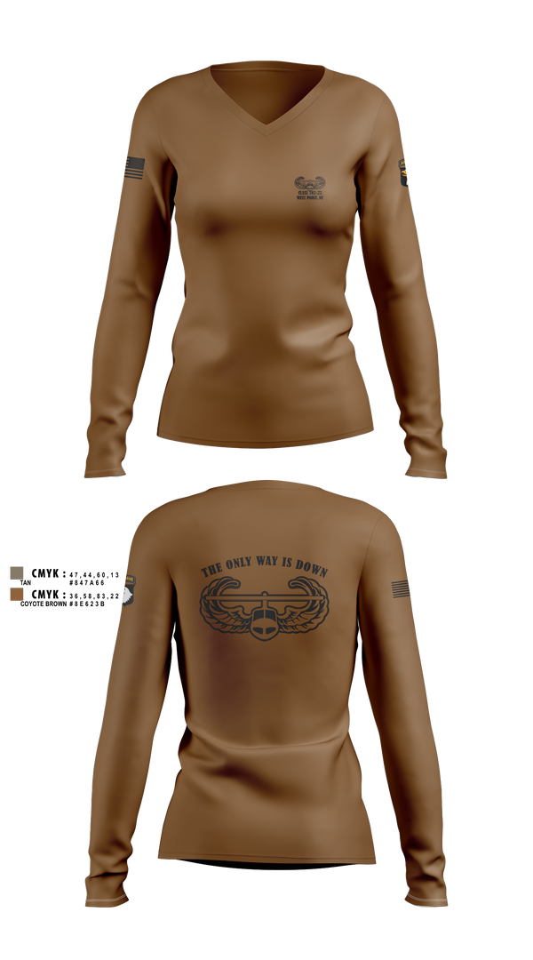 Womens Long Sleeve Vneck Shirt, AASLT 10-25 Ft. Campbell, Kentucky, , Teamtime, Team time, sublimation, custom sports apparel, team uniforms, spirit wear, spiritwear, sports uniforms, custom shirts, team store, custom team store, fundraiser sports, apparel fundraiser