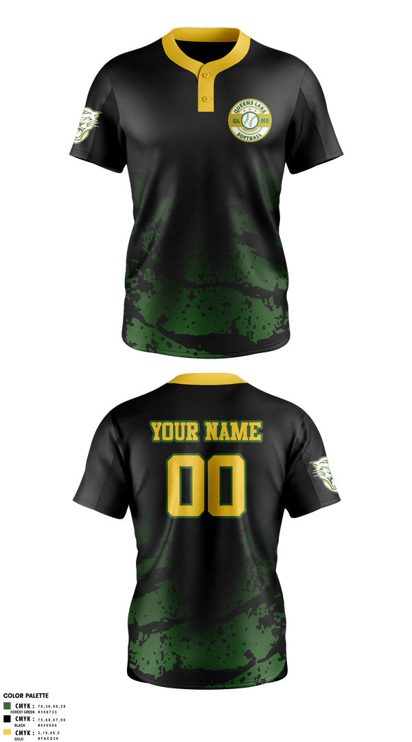 Two Button Softball Jersey, Queens Lake Panthers, Softball, Teamtime, Team time, sublimation, custom sports apparel, team uniforms, spirit wear, spiritwear, sports uniforms, custom shirts, team store, custom team store, fundraiser sports, apparel fundraiser