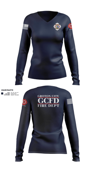 Womens Long Sleeve Vneck Shirt, Groton City Fire Department, , Teamtime, Team time, sublimation, custom sports apparel, team uniforms, spirit wear, spiritwear, sports uniforms, custom shirts, team store, custom team store, fundraiser sports, apparel fundraiser
