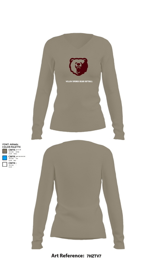 Womens Long Sleeve Vneck Shirt, Willow Springs Bears Softball, Softball, Teamtime, Team time, sublimation, custom sports apparel, team uniforms, spirit wear, spiritwear, sports uniforms, custom shirts, team store, custom team store, fundraiser sports, apparel fundraiser