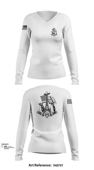 Womens Long Sleeve Vneck Shirt, Paris Army Recruiting Station, , Teamtime, Team time, sublimation, custom sports apparel, team uniforms, spirit wear, spiritwear, sports uniforms, custom shirts, team store, custom team store, fundraiser sports, apparel fundraiser