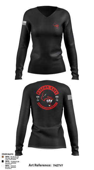 Womens Long Sleeve Vneck Shirt, Falcon Navy, , Teamtime, Team time, sublimation, custom sports apparel, team uniforms, spirit wear, spiritwear, sports uniforms, custom shirts, team store, custom team store, fundraiser sports, apparel fundraiser