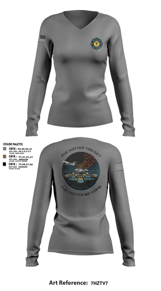 Womens Long Sleeve Vneck Shirt, ISA Air base Fire Dept., Fire Department, Teamtime, Team time, sublimation, custom sports apparel, team uniforms, spirit wear, spiritwear, sports uniforms, custom shirts, team store, custom team store, fundraiser sports, apparel fundraiser