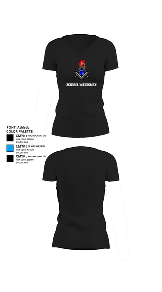 Womens Short Sleeve Vneck Shirt, Zenobia Marksmen, , Teamtime, Team time, sublimation, custom sports apparel, team uniforms, spirit wear, spiritwear, sports uniforms, custom shirts, team store, custom team store, fundraiser sports, apparel fundraiser