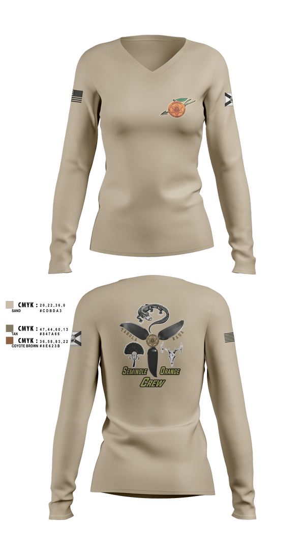 Womens Long Sleeve Vneck Shirt, Seminole / Orange Crew, , Teamtime, Team time, sublimation, custom sports apparel, team uniforms, spirit wear, spiritwear, sports uniforms, custom shirts, team store, custom team store, fundraiser sports, apparel fundraiser