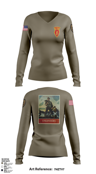 Womens Long Sleeve Vneck Shirt, 77th CEC-I, , Teamtime, Team time, sublimation, custom sports apparel, team uniforms, spirit wear, spiritwear, sports uniforms, custom shirts, team store, custom team store, fundraiser sports, apparel fundraiser
