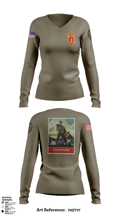 77th CEC-I 87079569 Women's Long Sleeve V-neck Shirt - 1