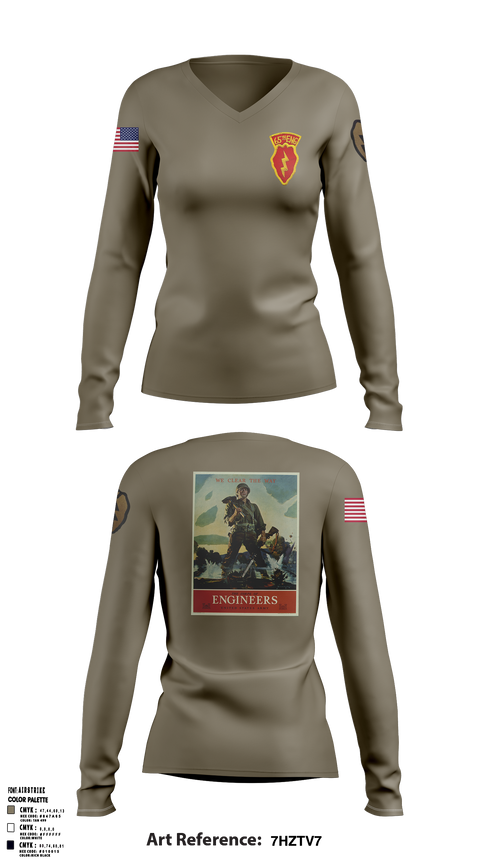 Womens Long Sleeve Vneck Shirt, 77th CEC-I, , Teamtime, Team time, sublimation, custom sports apparel, team uniforms, spirit wear, spiritwear, sports uniforms, custom shirts, team store, custom team store, fundraiser sports, apparel fundraiser