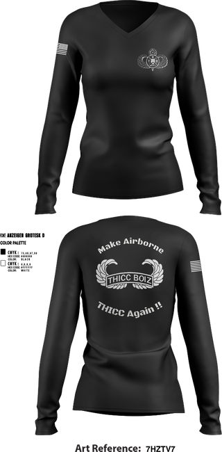 Womens Long Sleeve Vneck Shirt, THICC BOIZ, Army, Teamtime, Team time, sublimation, custom sports apparel, team uniforms, spirit wear, spiritwear, sports uniforms, custom shirts, team store, custom team store, fundraiser sports, apparel fundraiser