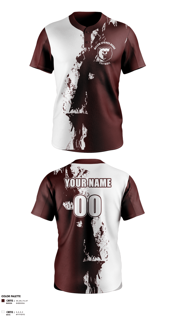 Two Button Softball Jersey, Willow Springs Bears Softball, Softball, Teamtime, Team time, sublimation, custom sports apparel, team uniforms, spirit wear, spiritwear, sports uniforms, custom shirts, team store, custom team store, fundraiser sports, apparel fundraiser
