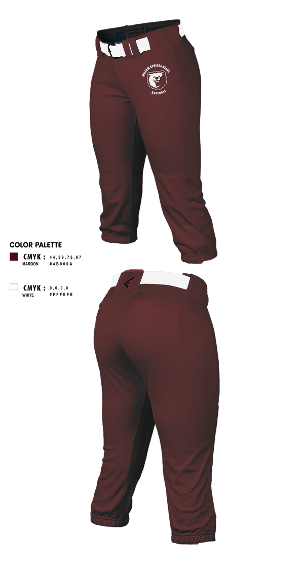 Softball Pants, Willow Springs Bears Softball, Softball, Teamtime, Team time, sublimation, custom sports apparel, team uniforms, spirit wear, spiritwear, sports uniforms, custom shirts, team store, custom team store, fundraiser sports, apparel fundraiser