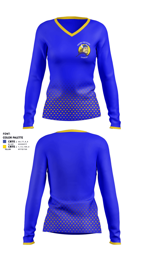 Womens Long Sleeve Vneck Shirt, Parsons High School Swimming, Swimming, Teamtime, Team time, sublimation, custom sports apparel, team uniforms, spirit wear, spiritwear, sports uniforms, custom shirts, team store, custom team store, fundraiser sports, apparel fundraiser
