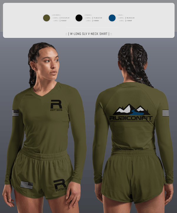 Womens Long Sleeve Vneck Shirt, RubiconFit, , Teamtime, Team time, sublimation, custom sports apparel, team uniforms, spirit wear, spiritwear, sports uniforms, custom shirts, team store, custom team store, fundraiser sports, apparel fundraiser
