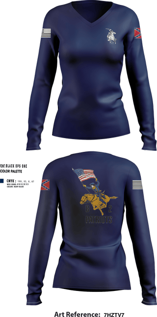 Womens Long Sleeve Vneck Shirt, B2 Patriots, Army, Teamtime, Team time, sublimation, custom sports apparel, team uniforms, spirit wear, spiritwear, sports uniforms, custom shirts, team store, custom team store, fundraiser sports, apparel fundraiser