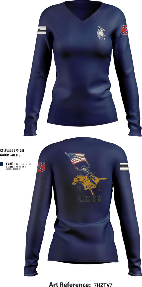 Womens Long Sleeve Vneck Shirt, B2 Patriots, Army, Teamtime, Team time, sublimation, custom sports apparel, team uniforms, spirit wear, spiritwear, sports uniforms, custom shirts, team store, custom team store, fundraiser sports, apparel fundraiser